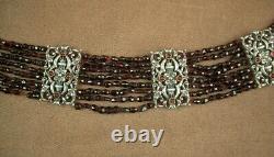 SUPERB ANTIQUE NECKLACE KNOWN AS DOG COLLAR IN STERLING SILVER AND GARNET