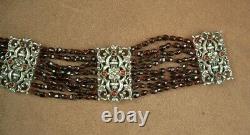 SUPERB ANTIQUE NECKLACE KNOWN AS DOG COLLAR IN STERLING SILVER AND GARNET