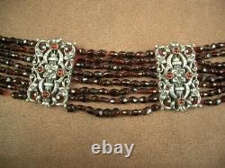 SUPERB ANTIQUE NECKLACE KNOWN AS DOG COLLAR IN STERLING SILVER AND GARNET