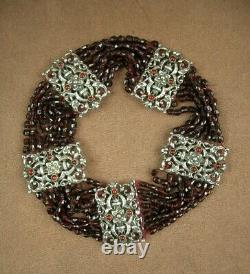 SUPERB ANTIQUE NECKLACE KNOWN AS DOG COLLAR IN STERLING SILVER AND GARNET