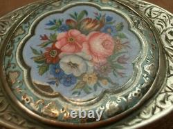 SUPERB ANTIQUE SNUFF BOX IN SOLID SILVER WITH ENAMEL DECORATION 19th CENTURY