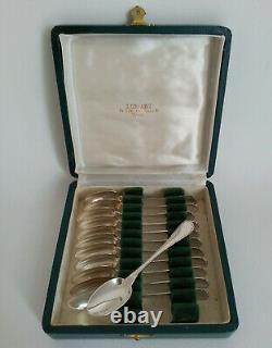 SUPERB BOX SET 12 old SOLID SILVER MOCHA SPOONS MO M. R. To identify