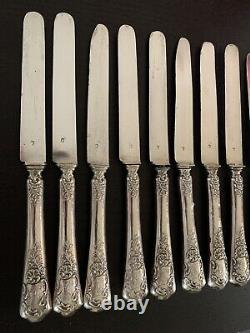 Series Of 16 Knives Blades And Sleeves In Solid Silver Antique Minerva