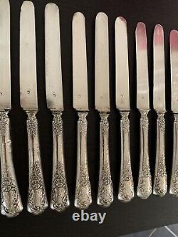 Series Of 16 Knives Blades And Sleeves In Solid Silver Antique Minerva