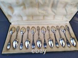 Series of 12 Solid Silver Mocha Spoons with Minerve Punch Antique Silversmith SF