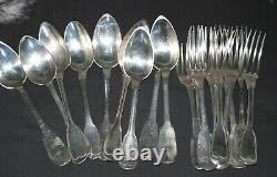 Set Of 9 Cutlery Old Solid Silver Minerva And Cock 1400 Gr Approximately