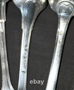 Set Of 9 Cutlery Old Solid Silver Minerva And Cock 1400 Gr Approximately