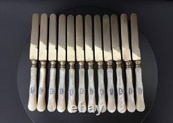 Set of 12 antique vermeil and mother-of-pearl knives by Lavallée Silversmith