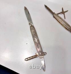 Set of 3 Antique Folding Pocket Knives in Solid Silver – Floral Decoration, 83.84 g