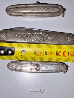 Set of 3 Antique Folding Pocket Knives in Solid Silver – Floral Decoration, 83.84 g Set of 3 Antique Folding Pocket Knives in Solid Silver – Floral Decoration, 83.84 g