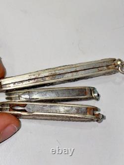 Set of 3 Antique Folding Pocket Knives in Solid Silver – Floral Decoration, 83.84 g