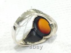 Signet Ring for Men Antique Solid Silver 925 with Agate Stone Jewelry Size 63