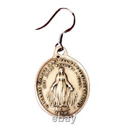 Silver 925 Earring with Antique Solid Silver Miraculous Medal 1830 Jewelry