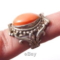 Silver And Pink Coral Ring Antique Jewel Silver Ring Lily