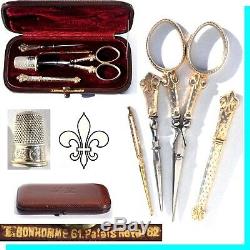 Silver Gilt Gold Old Sewing Kit Sewing Scissors Lily Flower Box