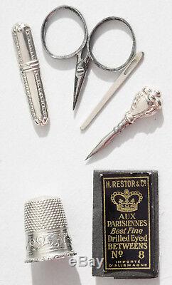 Silver Old Required Miniature Sewing Scissors Walnut Walnut Sewing Box