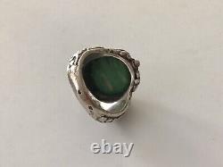 Silver Ring Massive Turquoise Ancient Antique Floral 19th Size 54.5 Poinçon