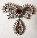 Silver Brooch With Pearls And Red Stone Antique Jewelry