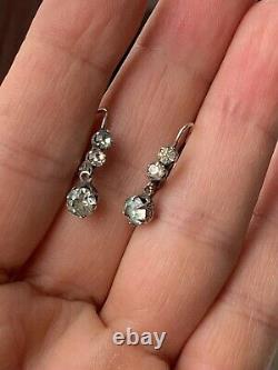 Sleepers Trembling Old Silver Strass Antique Victorian Silver Earrings