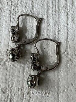 Sleepers Trembling Old Silver Strass Antique Victorian Silver Earrings