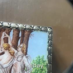 Small Antique Box Made of 800 Solid Silver Enamelled with the Theme of Three Women in Nature