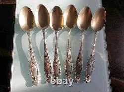 Small Solid Silver Spoons, 6 Antique, Minerva Hallmark, Hollow Back, Gilded Silver
<br/>
	