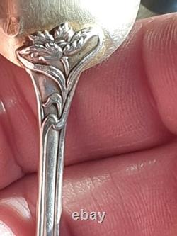 Small Solid Silver Spoons, 6 Antique, Minerva Hallmark, Hollow Back, Gilded Silver<br/> Small Solid Silver Spoons, 6 Antique, Minerva Hallmark, Hollow Back, Gilded Silver<br/>