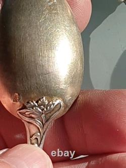Small Solid Silver Spoons, 6 Antique, Minerva Hallmark, Hollow Back, Gilded Silver <br/>
