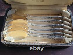 Small Solid Silver Spoons, 6 Antique, Minerva Hallmark, Hollow Back, Gilded Silver	<br/>
