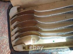Small Solid Silver Spoons, 6 Antique, Minerva Hallmark, Hollow Back, Gilded Silver  <br/>