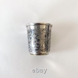 Small antique Russian silver niello and vermeil vodka cup from the 19th century