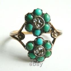 Solid Gold Ring And Silver - Turquoise - Diamond Jewel Ancient Gold Ring 19th S