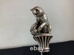 Solid Silver Antique Cane with Art Nouveau Cat Handle Wildlife Decoration
