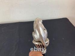 Solid Silver Antique Cane with Art Nouveau Cat Handle Wildlife Decoration