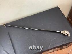 Solid Silver Antique Cane with Art Nouveau Cat Handle Wildlife Decoration
