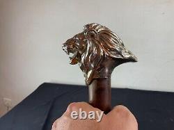 Solid Silver Antique Cane with Lion Head Art Nouveau Animal Decoration