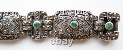Solid Silver Bracelet + Emerald Antique Jewel Art Deco Around 1925 Silver