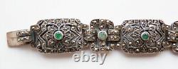 Solid Silver Bracelet + Emerald Antique Jewel Art Deco Around 1925 Silver