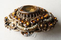 Solid Silver Brooch And Citrine Austria Hungary 19th Old Jewel Silver Brooch