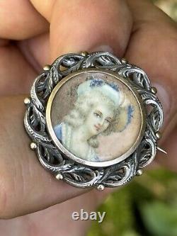 Solid Silver Brooch & Quality Lady Miniature & Antique Jewelry & Painting