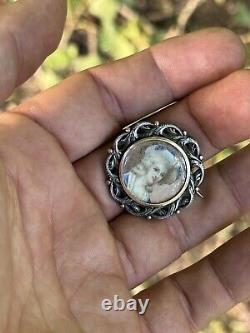 Solid Silver Brooch & Quality Lady Miniature & Antique Jewelry & Painting