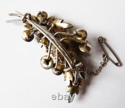 Solid Silver Brooch with Diamonds - Antique 19th Century Jewelry