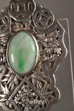 Solid Silver Chinese Antique Art Deco Jade Brooch