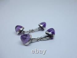 Solid Silver Cufflinks And Cabochons Amethysts, Ancient 1900s