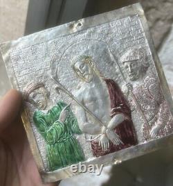 Solid Silver Enamel Old Christian Religious Christ Plaque