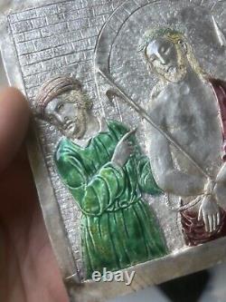 Solid Silver Enamel Old Christian Religious Christ Plaque