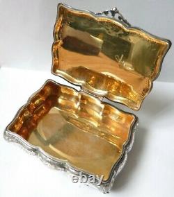 Solid Silver Jewellery Box - Vermeil - Old Silver Box Malachite