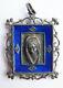 Solid Silver Medallion Pendant + Enamel Old Jewel Saint Virgin Mary