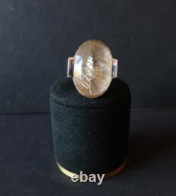 Solid Silver Ring with Rutile Quartz Inclusions Stone, Vintage Jewelry 1960-1970