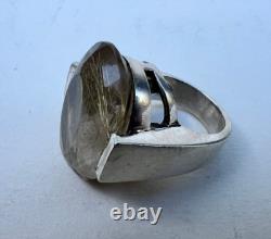 Solid Silver Ring with Rutile Quartz Inclusions Stone, Vintage Jewelry 1960-1970
